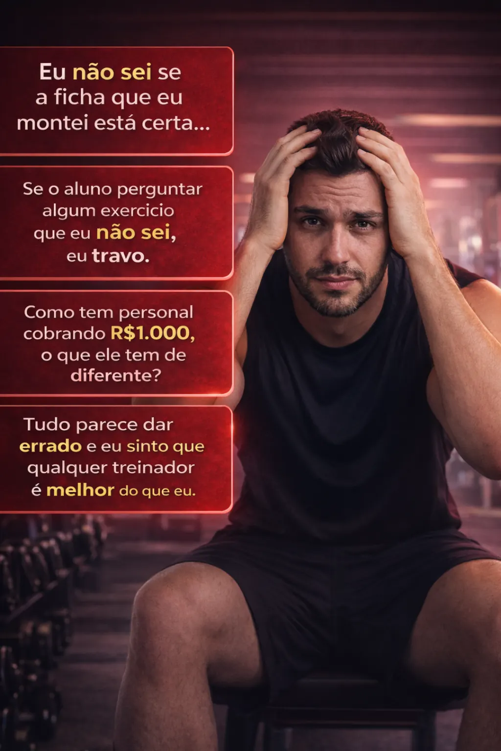 Personal trainer frustrado com pensamentos sobre precificação e valor do seu serviço